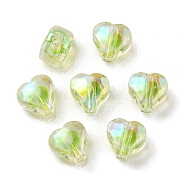 UV Plating Rainbow Iridescent Acrylic Beads, Two Tone Bead in Bead, Heart, Green Yellow, 11x11.5x8mm, Hole: 3mm(OACR-F004-05H)