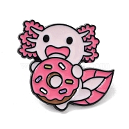 Axolotl with Donut Alloy Enamel Brooches, Hexagonal Dinosaur Enamel Pins, for Backpack Clothes, Deep Pink, 26x29.5x1.4mm(JEWB-C029-08C-EB)