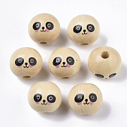 Natural Wood European Beads, Waxed and Printed, Undyed, Large Hole Beads, Round with Panda Pattern, Navajo White, 19~20mm, Hole: 5mm, about 100pcs/bag(WOOD-PH0009-34-01B)