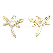 Brass Micro Pave Clear Cubic Zirconia Pendants, with Brass Jump Rings, Nickel Free, Dragonfly, Real 18K Gold Plated, 18.5x20x4mm, Jump Ring: 5mm in diameter, 1mm thick, 3mm inner diameter(ZIRC-N039-265)
