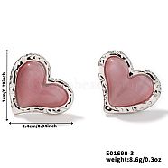 Natural Stone Cat Eye Heart-shaped Stud Earrings, Fashionable High-end Accessories, Platinum, Pink, 20x24mm(GI3370-2)