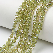 Electroplate Glass Beads Strands, Half Plated, Rainbow Plated, Faceted, Rondelle, Yellow Green, 3x2mm, Hole: 0.8mm, about 150~155pcs/strand, 15~16 inch(38~40cm)(EGLA-A034-T2mm-K15)