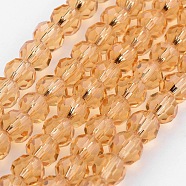 Transparent Glass Bead Strands, Imitate Austrian Crystal, Faceted(32 Facets), Round, BurlyWood, 4mm, Hole: 1mm, about 96~100pcs/strand, 14~14.5 inch(GLAA-G013-4mm-92)