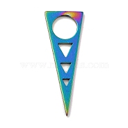 Ion Plating(IP) 201 Stainless Steel Pendants, Triangle Charms, Rainbow Color, 22x8x1mm, Hole: 5mm(STAS-A066-19M)