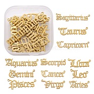 12Pcs 12 Style 201 Stainless Steel Links, Twelve Constellations, Old English, Laser Cut, Golden, 8.5~11x18~40x1mm, Hole: 1.2mm, 1pc/style(STAS-LS0001-59G)
