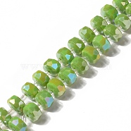 Glass Beads Strands, Faceted, Flat Round, Olive Drab, 8x5mm, Hole: 1.2mm, about 80pcs/strand, 21.65 inch(55cm)(GLAA-G097-05C)