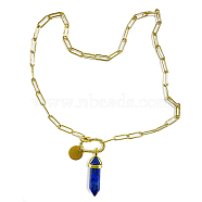 Natural Lapis Lazuli Double Terminated Pointed Pendant Necklace for Men Women, Brass Paperclip Chain Necklace, Golden, 19.9 inch(50.5cm)(NJEW-SW00005-02)
