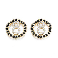 Rack Plating Alloy Enamel Connector Charms, with Crystal Rhinestone, Cadmium Free & Lead Free, Ring with Number 8, Black, 18.5x3.5mm, Hole: 3x9.5mm(ENAM-T017-08A)