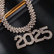 Brass Full Crystal Rhinestone 2025 Pendant Necklaces for Women, Golden, 11.61 inch(29.5cm)(NJEW-Q005-01G)