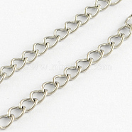 304 Stainless Steel Curb Chains, Soldered, with Spool, Stainless Steel Color, 4x3x0.6mm, about 328.08 Feet(100m)/roll(CHS-R005-100m-01)
