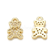 Brass Micro Pave Cubic Zirconia Charms, Bear Charm, Real 18K Gold Plated, 12.5x8x1.5mm, Hole: 1.5mm(KK-P228-37G)