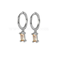 Platinum Rhodium Plated 925 Sterling Silver Dangle Hoop Earrings for Women, Rectangle, PeachPuff, 19.8mm(SY2365-14)