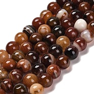 Natural Striped Agate/Banded Agate Beads Strands, Round, Dyed & Heated, Dark Red, 10~10.5mm, Hole: 1.2mm, about 38pcs/strand, 15.28''(38.8cm)(G-B079-A05-03C)