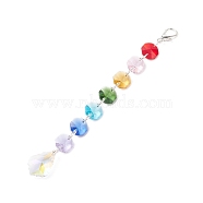 Electroplate Octagon Glass Beaded Pendant Decorations, Suncatchers, Rainbow Maker, with Alloy Lobster Claw Clasps, Clear Faceted Glass Pendants, Leaf Pattern, 180mm, Pendant: 28x19x9.5mm(HJEW-JM00737-04)