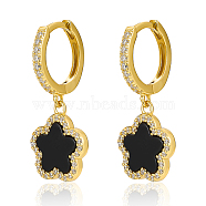 S925 Silver Black Agate Zircon Hoop Earrings, Flower Charms(YE5756-1)