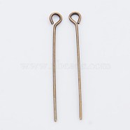 Brass Eye Pin, Cadmium Free & Lead Free, Red Copper Color, about 2.8cm long, 0.7mm thick, hole: about 2mm, about 7980pcs/950g(EPC2.8cm-R)