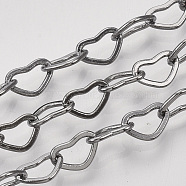 Soldered Brass Covered Iron Heart Chains, with Spool, Gunmetal, 5x7x0.7mm, about 328.08 Feet(100m)/roll(CH-S125-04B-B)