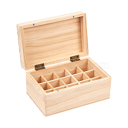 Pine Box, with Iron Hinges & Magnetic Buckle, Flip Cover, for Essential Oil Packaging, 15 Grid, Rectangle, BurlyWood, 10.5x16.4x7.75cm, Grid Inner Size: 2.75x2.75cm (CON-WH0074-87)