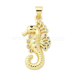 Brass Micro Pave Cubic Zirconia Pendants, Sea Horse, Rack Plating, Long-Lasting Plated, Lead Free & Cadmium Free, Real 18K Gold Plated, 28x14x3.5mm, Hole: 4x3.5mm(KK-S511-04C-G)