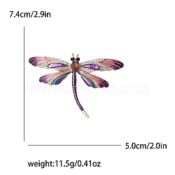 Enamel Pin, Alloy Rhinestone Brooch for Backpack Clothes, Dragonfly, Golden, Purple, 74x50mm(PW-WG557A3-04)