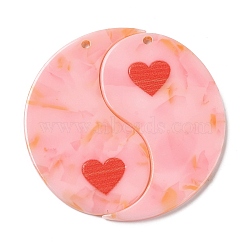 Acrylic Pendant, Yinyang with Heart, Pink, 47.5x2.5mm, Hole: 2mm(FIND-Q105-07D)