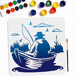 US 1Pc Fishing Theme PET Hollow Out Drawing Painting Stencils, with 1Pc Art Paint Brushes, for DIY Scrapbook, Photo Album, Boat, 300x300mm(DIY-MA0003-45C)