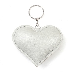 PU Leather Keychain, with Metal Findings, Heart, Silver, 9.7cm(AJEW-L032-01E)