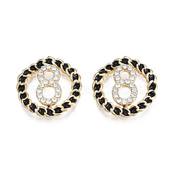 Rack Plating Alloy Enamel Connector Charms, with Crystal Rhinestone, Cadmium Free & Lead Free, Ring with Number 8, Black, 18.5x3.5mm, Hole: 3x9.5mm(ENAM-T017-08A)