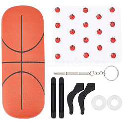 SUPERFINDINGS Creative Imitation Leather Eye Glasses Case, with Iron Mini Keychain Eyeglass Screwdriver kit and Silicone & Plastic Eyeglasses Ear Grip, Basketball Pattern, 14~160x6~62x3.5~39mm(AJEW-FH0003-58B)