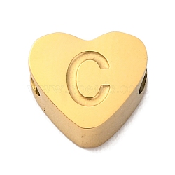 Ion Plating(IP) Tarnish Resistant 304 Stainless Steel Beads, Heart with Letter, Golden, Letter C, 7x8x3mm, Hole: 2mm(STAS-H219-16G-C)