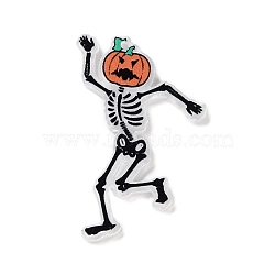 Halloween Theme Opaque Acrylic Pendants, Skeleton with Pumpkin , Green, 49x32.5x2.2mm, Hole: 1.6mm(SACR-Z006-02C)