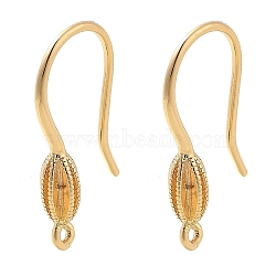 Brass Earring Hooks, Oval, Real 18K Gold Plated, 20x11x4mm, Hole: 1.2mm, Pin: 0.8mm(KK-G516-05G)