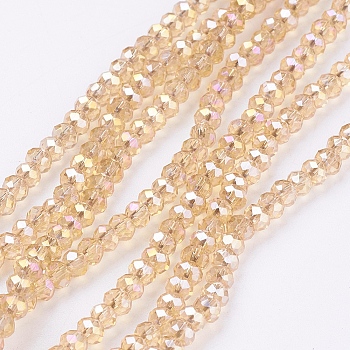 Electroplate Glass Beads Strands, AB Color Plated, Faceted Rondelle, Goldenrod, 3x2mm, Hole: 0.5mm, about 165~170pcs/strand, 16.7 inch