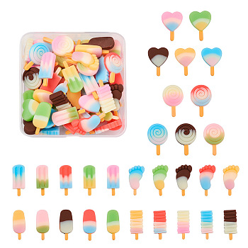 60Pcs 6 Style Resin Decoden Cabochons, DIY Accessories, for Resin Jewelry Making, Imitation Food, Ice Sucker & Foot Shaped & Heart Shaped & Lollipop Shape, Colorful, 10pcs/style