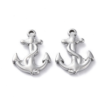 304 Stainless Steel Pendants, Anchor Charm, Stainless Steel Color, 19x15x3mm, Hole: 1.2mm
