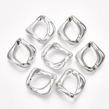UV Plating ABS Plastic Linking Rings, Quick Link Connectors, For Curb Chains Making, Unwelded, Twist, Platinum, 26x25x14mm, Hole: 22x14mm