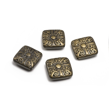 Carved Rhombus CCB Plastic Beads, Antique Bronze, 37x38x10mm, Hole: 2mm, Side Length: 30x31mm