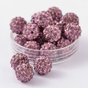 Polymer Clay Rhinestone Beads, Grade A, Round, PP15, Light Amethyst, 10mm, Hole: 1.8~2mm, 6 Rows Rhinestone, PP15(2.1~2.2mm)