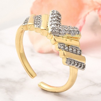 Brass Micro Pave Clear Cubic Zirconia Cuff Rings, Rectangle Rings for Women, Real Gold Plated & Real Platinum Plated, 8mm