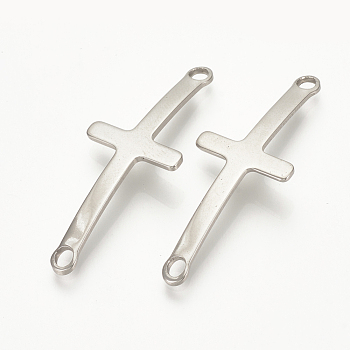 Tarnish Resistant 201 Stainless Steel Links connectors, Sideways Cross, Stainless Steel Color, 40.5x16x1mm, Hole: 2mm