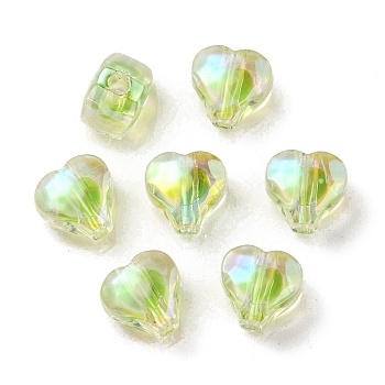 UV Plating Rainbow Iridescent Acrylic Beads, Two Tone Bead in Bead, Heart, Green Yellow, 11x11.5x8mm, Hole: 3mm