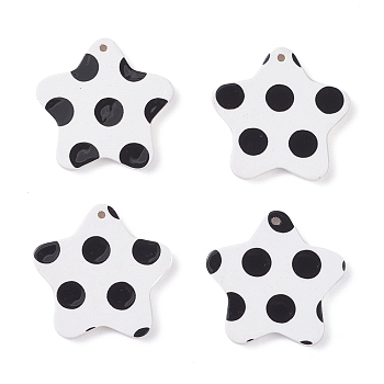 (Defective Closeout Sale: Yellowing Back), Cellulose Acetate(Resin) Pendants, Star with Polka Dot, White, 26x27x2mm, Hole: 1.2mm