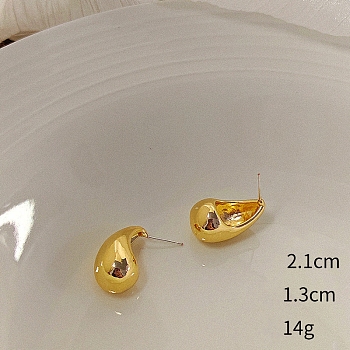 Teardrop Alloy Stud Earrings, Golden, 21x13mm