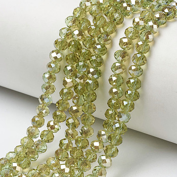 Electroplate Glass Beads Strands, Half Plated, Rainbow Plated, Faceted, Rondelle, Yellow Green, 3x2mm, Hole: 0.8mm, about 150~155pcs/strand, 15~16 inch(38~40cm)