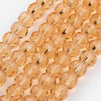 Transparent Glass Bead Strands, Imitate Austrian Crystal, Faceted(32 Facets), Round, BurlyWood, 4mm, Hole: 1mm, about 96~100pcs/strand, 14~14.5 inch