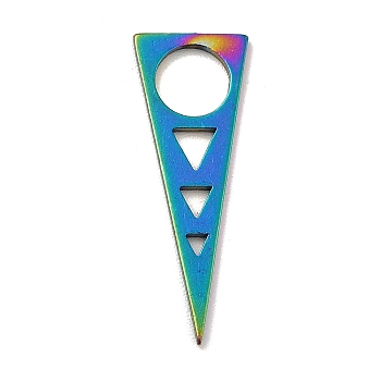 Ion Plating(IP) 201 Stainless Steel Pendants, Triangle Charms, Rainbow Color, 22x8x1mm, Hole: 5mm