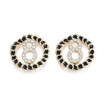 Rack Plating Alloy Enamel Connector Charms, with Crystal Rhinestone, Cadmium Free & Lead Free, Ring with Number 8, Black, 18.5x3.5mm, Hole: 3x9.5mm