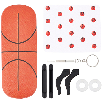 SUPERFINDINGS Creative Imitation Leather Eye Glasses Case, with Iron Mini Keychain Eyeglass Screwdriver kit and Silicone & Plastic Eyeglasses Ear Grip, Basketball Pattern, 14~160x6~62x3.5~39mm