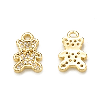 Brass Micro Pave Cubic Zirconia Charms, Bear Charm, Real 18K Gold Plated, 12.5x8x1.5mm, Hole: 1.5mm