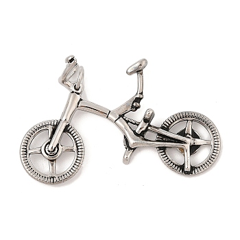 304 Stainless Steel Big Pendants, Bicycle Charm, Antique Silver, 39x59x12.5mm, Hole: 5mm